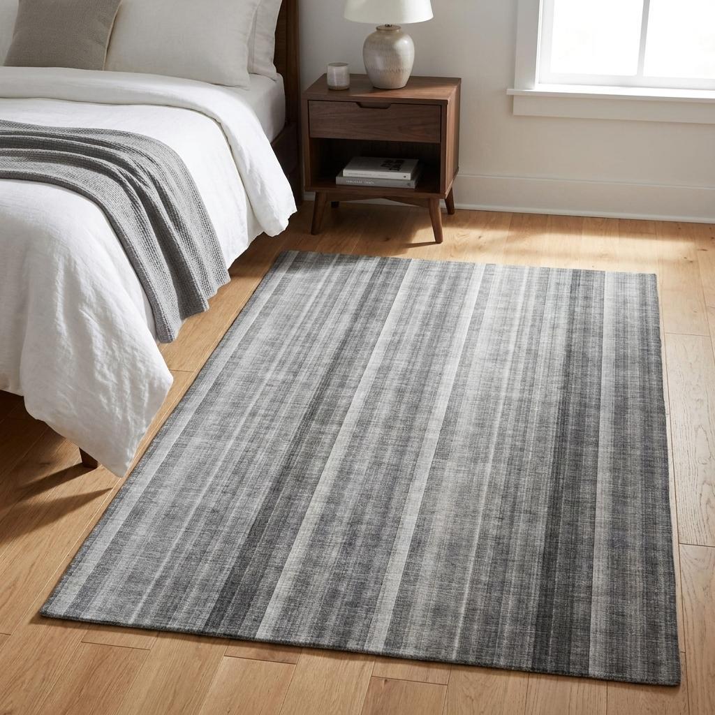 3' X 5' Gray And Silver Striped Shag Washable Area Rug With UV Protection - HomeRoots - Flyclothing LLC