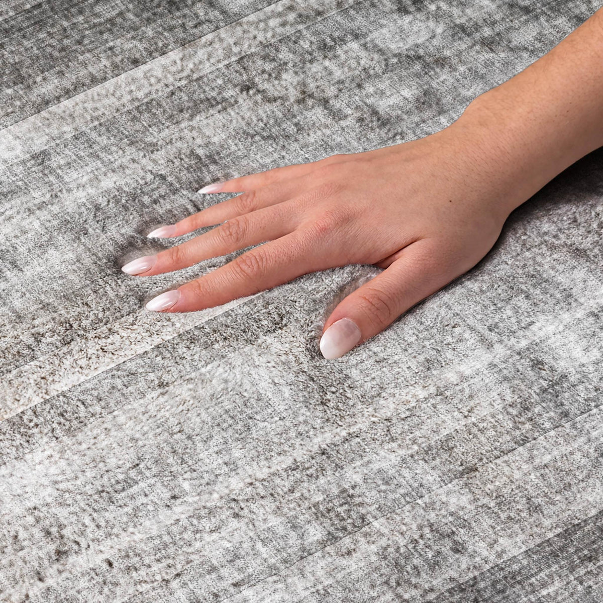 3' X 5' Gray And Silver Striped Shag Washable Area Rug With UV Protection - HomeRoots - Flyclothing LLC