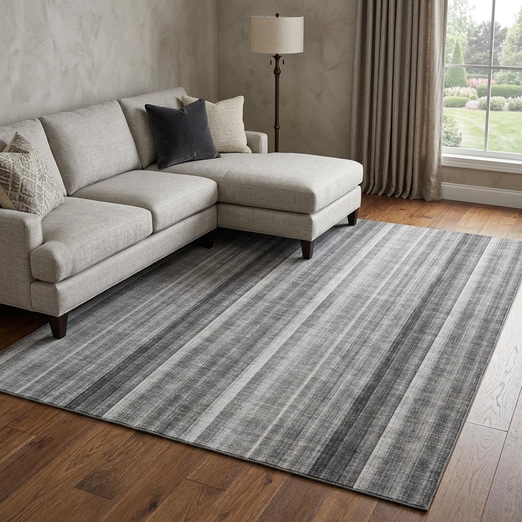 8' X 10' Gray And Silver Striped Shag Washable Area Rug With UV Protection - HomeRoots - Flyclothing LLC