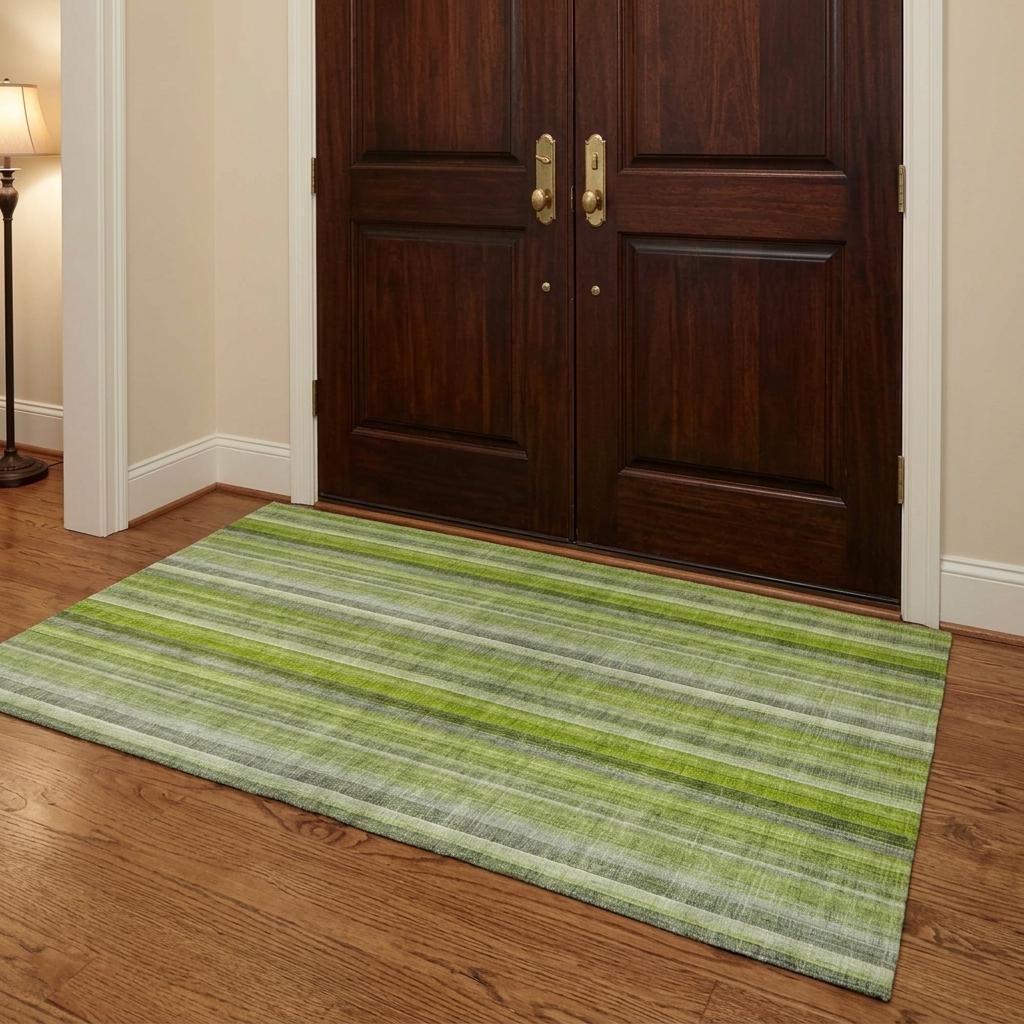 3' X 5' Green And Gray Striped Shag Washable Area Rug With UV Protection - HomeRoots - Flyclothing LLC