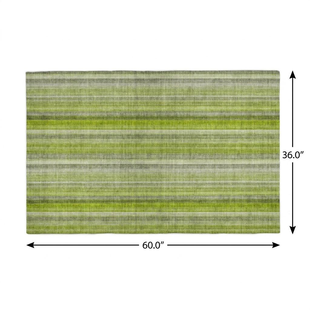 3' X 5' Green And Gray Striped Shag Washable Area Rug With UV Protection - HomeRoots - Flyclothing LLC