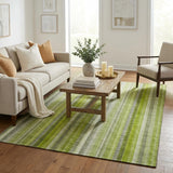5' X 8' Green And Gray Striped Shag Washable Area Rug With UV Protection - HomeRoots - Flyclothing LLC