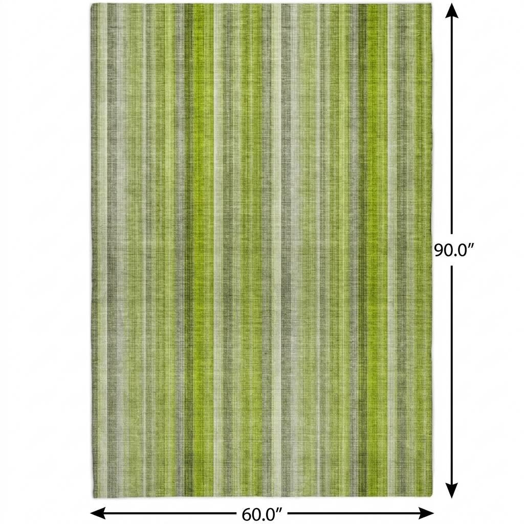 5' X 8' Green And Gray Striped Shag Washable Area Rug With UV Protection - HomeRoots - Flyclothing LLC