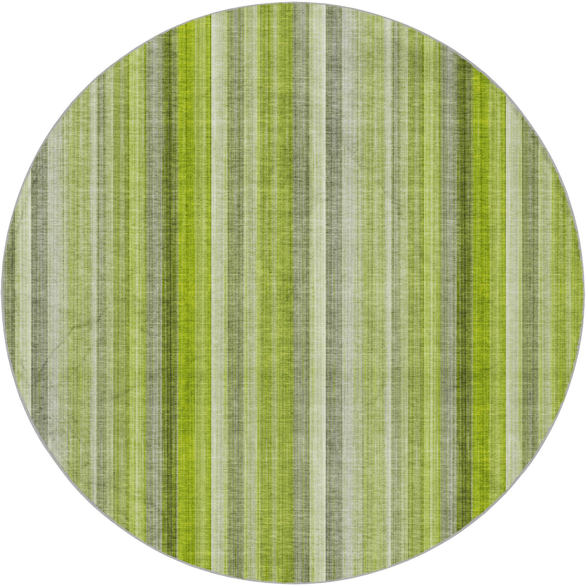 8' Green And Gray Striped Shag Washable Round Rug With UV Protection - HomeRoots - Flyclothing LLC