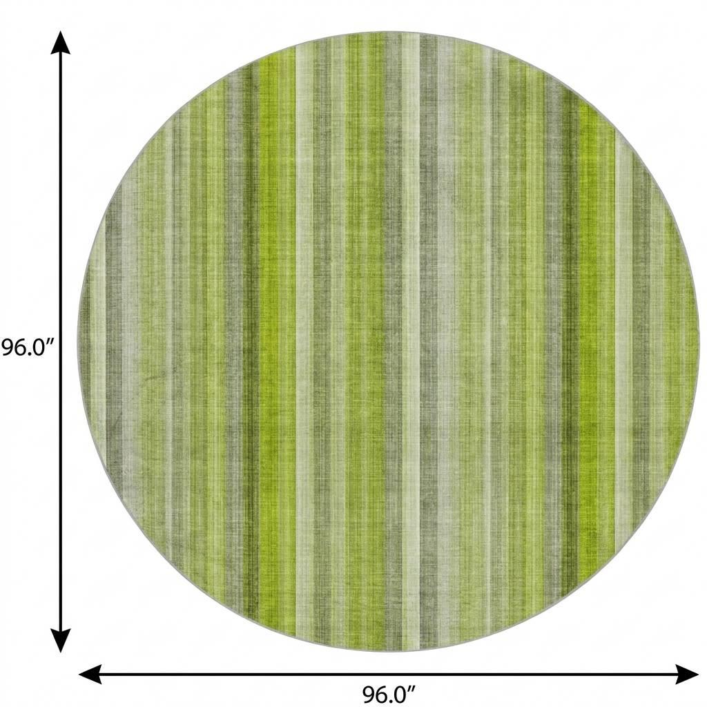 8' Green And Gray Striped Shag Washable Round Rug With UV Protection - HomeRoots - Flyclothing LLC
