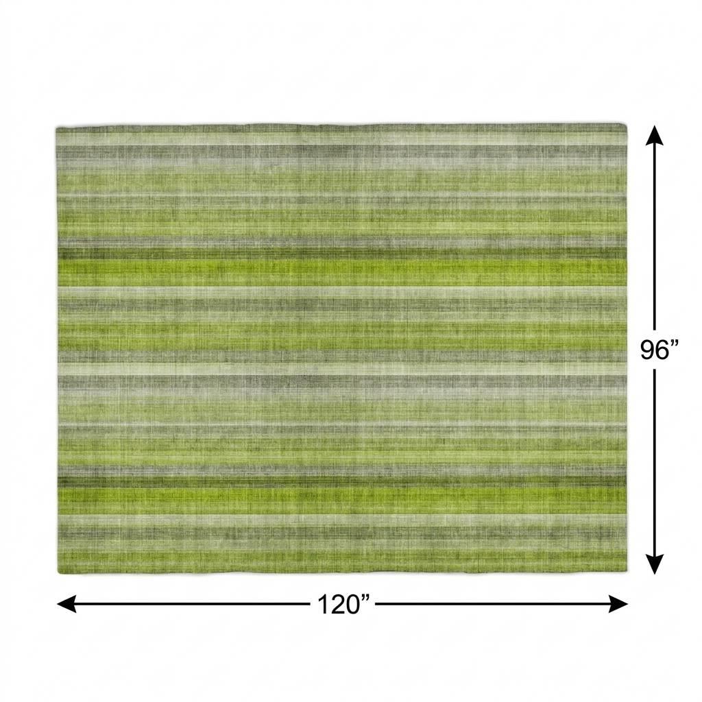 8' X 10' Green And Gray Striped Shag Washable Area Rug With UV Protection - HomeRoots - Flyclothing LLC