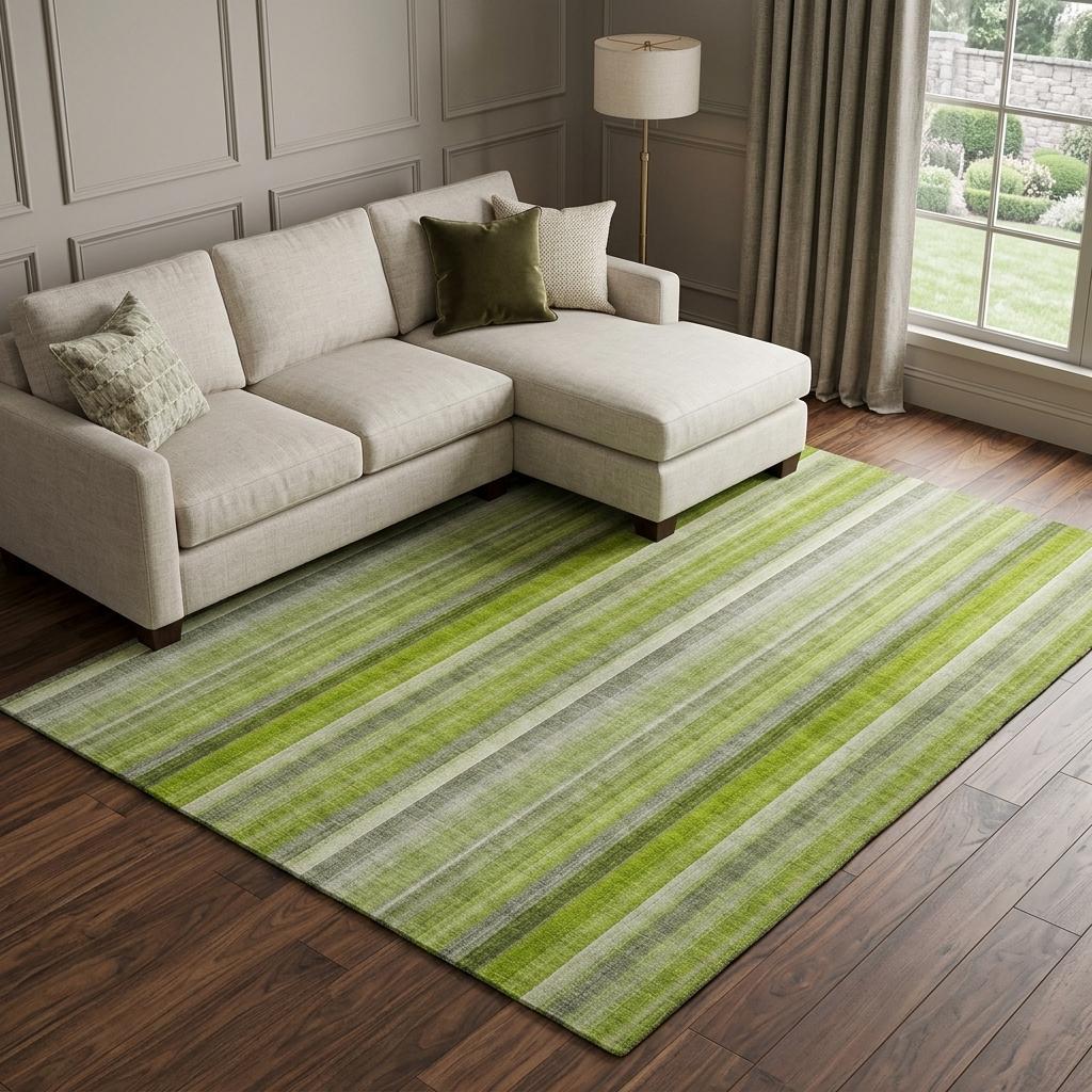 9' X 12' Green And Gray Striped Shag Washable Area Rug With UV Protection - HomeRoots - Flyclothing LLC