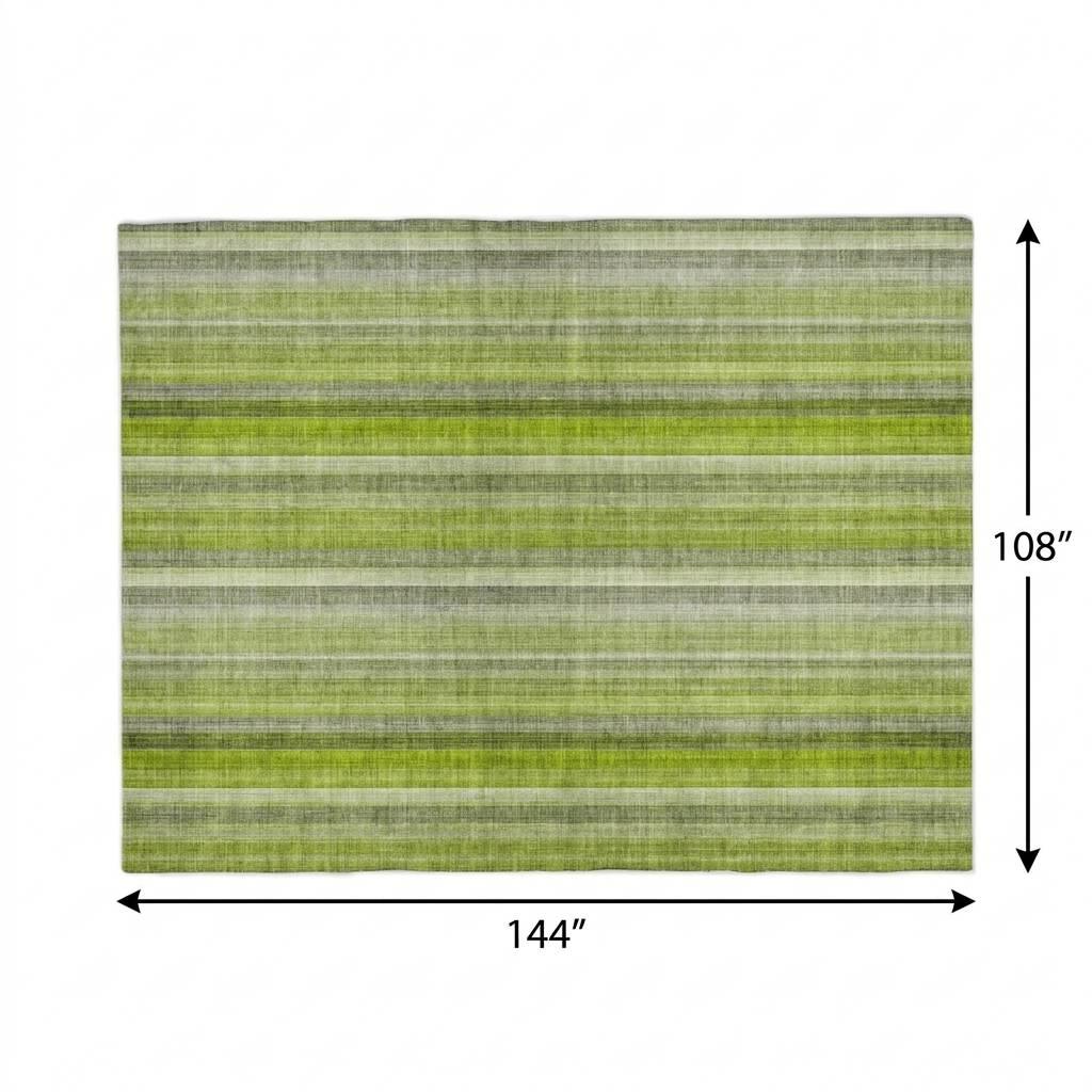 9' X 12' Green And Gray Striped Shag Washable Area Rug With UV Protection - HomeRoots - Flyclothing LLC