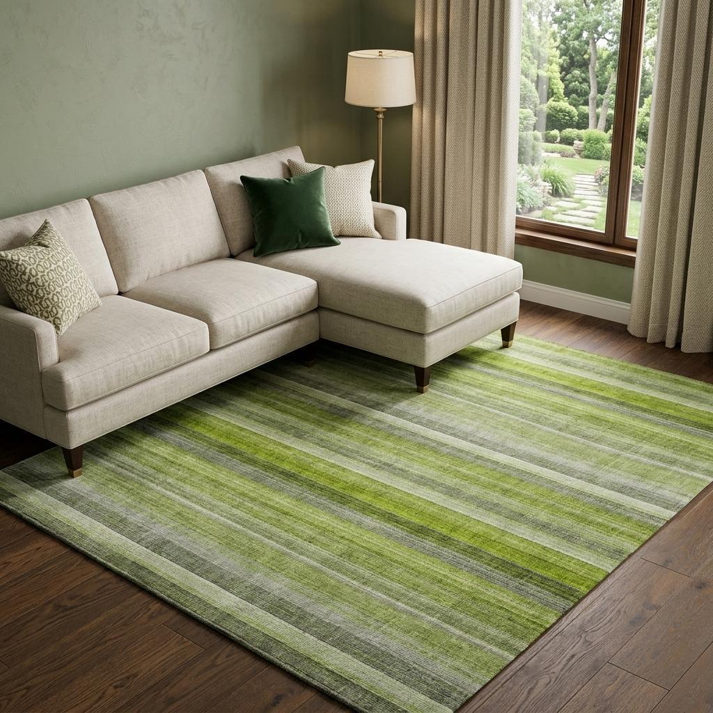 10' X 14' Green And Gray Striped Shag Washable Area Rug With UV Protection - HomeRoots - Flyclothing LLC
