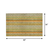 3' X 5' Khaki And Gold Striped Shag Washable Area Rug With UV Protection - HomeRoots - Flyclothing LLC