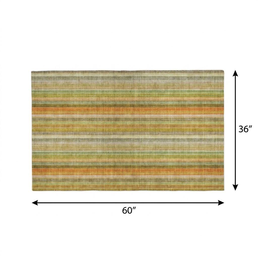 3' X 5' Khaki And Gold Striped Shag Washable Area Rug With UV Protection - HomeRoots - Flyclothing LLC