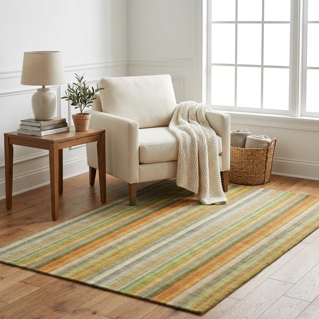 5' X 8' Khaki And Gold Striped Shag Washable Area Rug With UV Protection - HomeRoots - Flyclothing LLC
