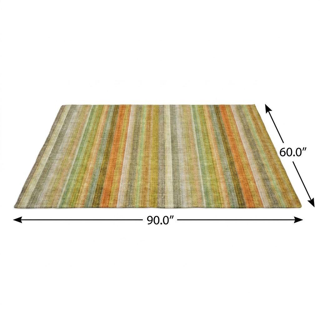 5' X 8' Khaki And Gold Striped Shag Washable Area Rug With UV Protection - HomeRoots - Flyclothing LLC