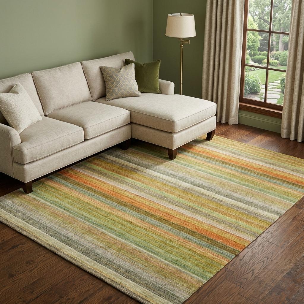 8' X 10' Khaki And Gold Striped Shag Washable Area Rug With UV Protection - HomeRoots - Flyclothing LLC