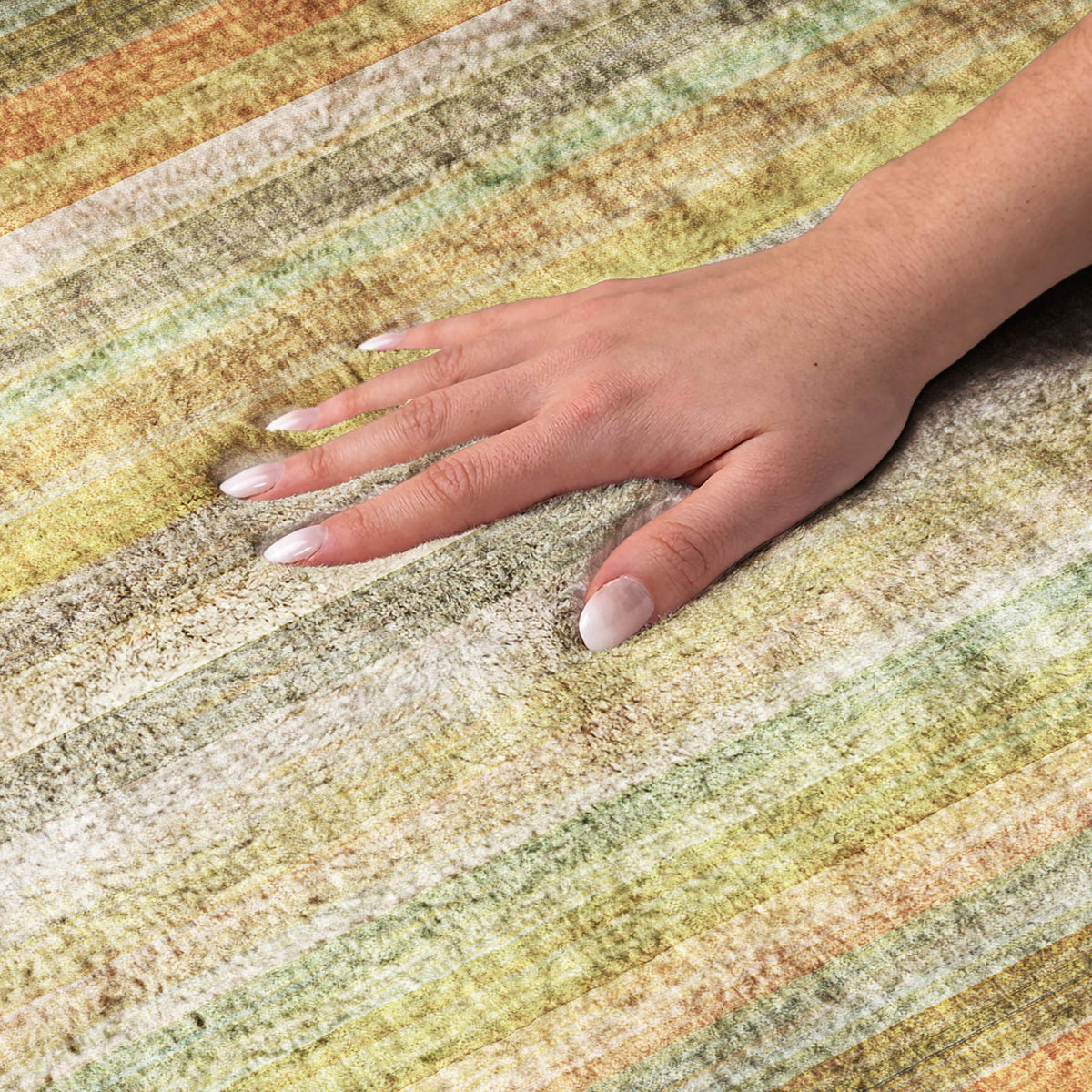 8' X 10' Khaki And Gold Striped Shag Washable Area Rug With UV Protection - HomeRoots - Flyclothing LLC