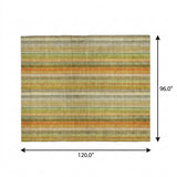 8' X 10' Khaki And Gold Striped Shag Washable Area Rug With UV Protection - HomeRoots - Flyclothing LLC