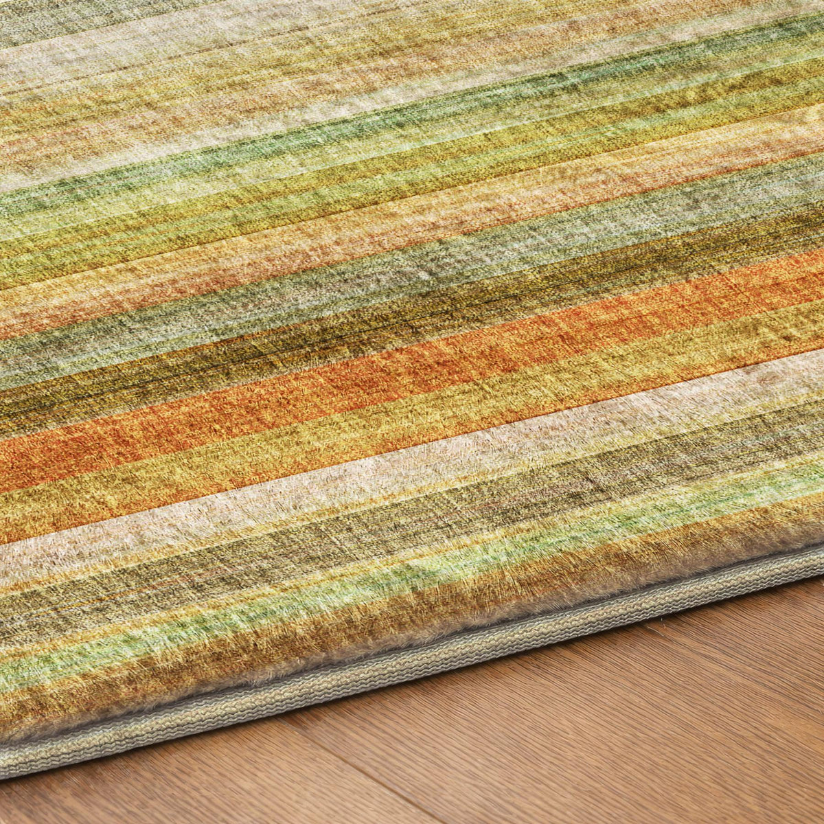 9' X 12' Khaki And Gold Striped Shag Washable Area Rug With UV Protection - HomeRoots - Flyclothing LLC