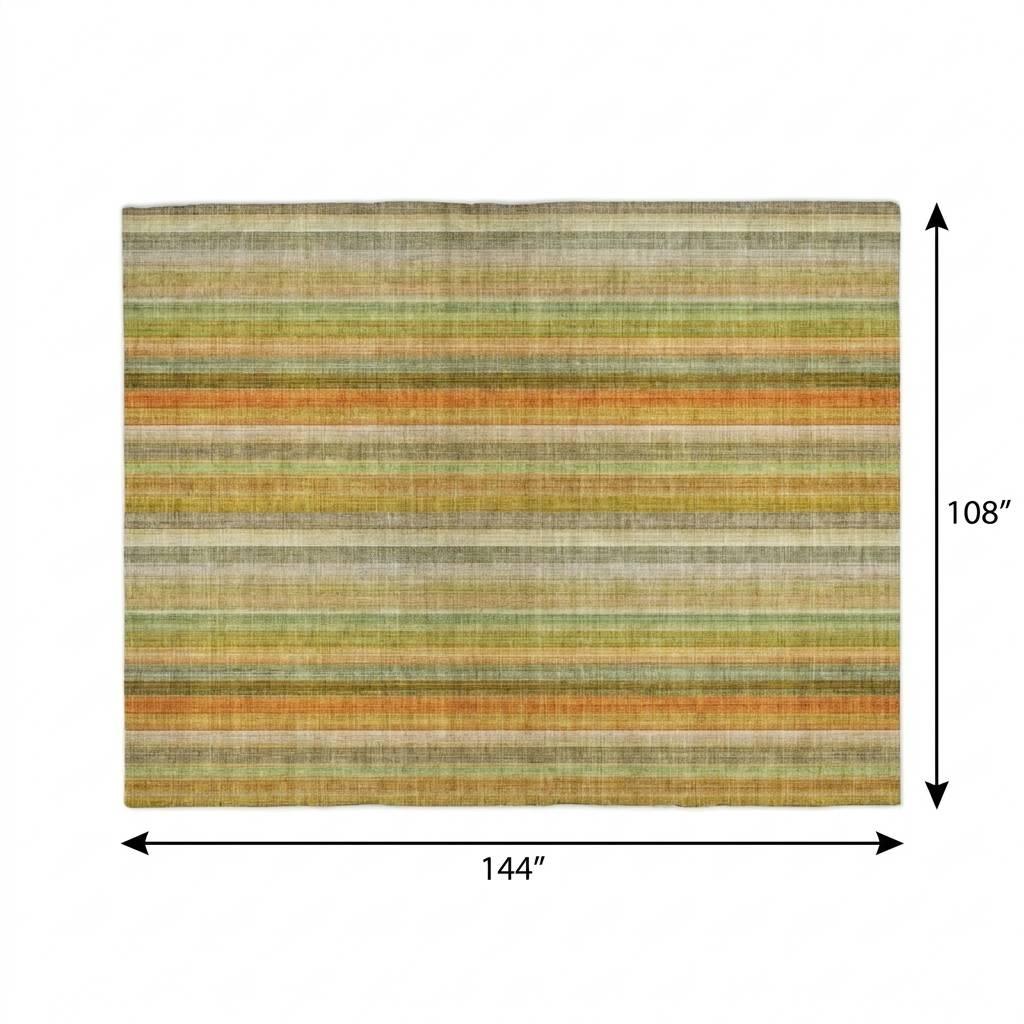9' X 12' Khaki And Gold Striped Shag Washable Area Rug With UV Protection - HomeRoots - Flyclothing LLC