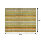 9' X 12' Khaki And Gold Striped Shag Washable Area Rug With UV Protection - HomeRoots - Flyclothing LLC