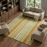 10' X 14' Khaki And Gold Striped Shag Washable Area Rug With UV Protection - HomeRoots - Flyclothing LLC