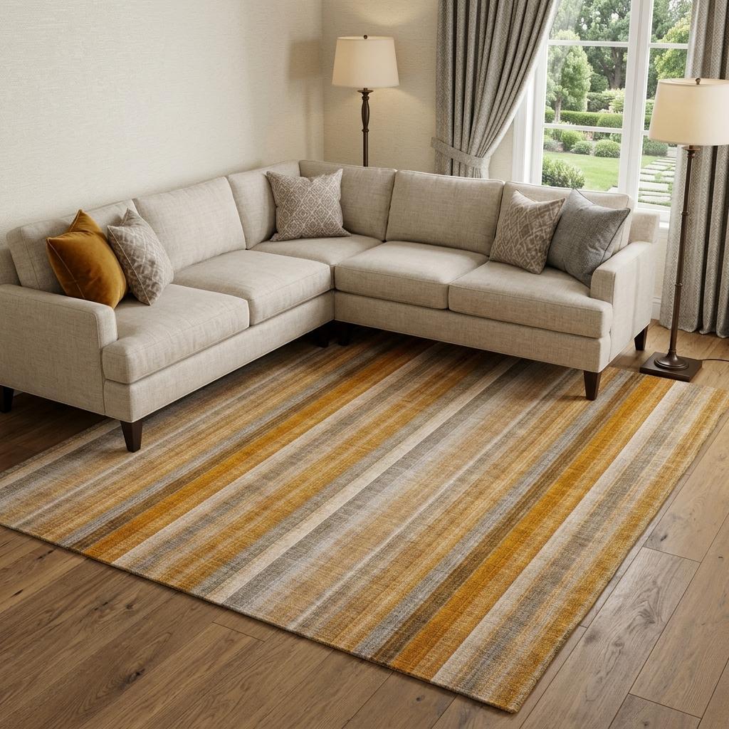 8' X 10' Orange And Gray Striped Shag Washable Area Rug With UV Protection - HomeRoots - Flyclothing LLC