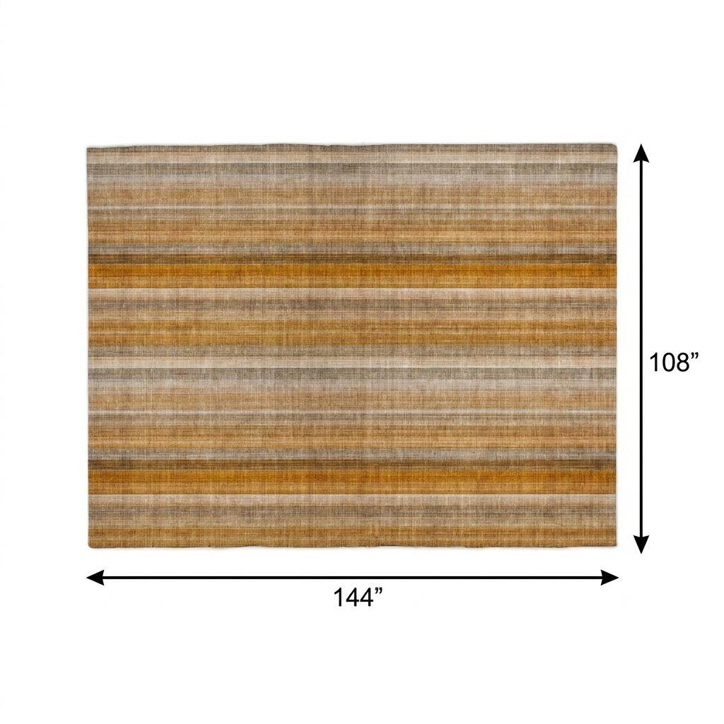 9' X 12' Orange And Gray Striped Shag Washable Area Rug With UV Protection - HomeRoots - Flyclothing LLC