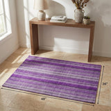 3' X 5' Purple And Gray Striped Shag Washable Area Rug With UV Protection - HomeRoots - Flyclothing LLC