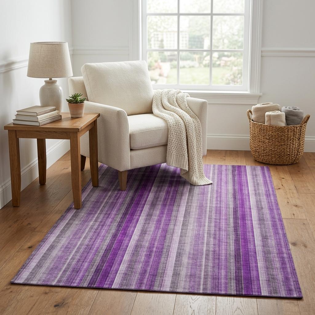 5' X 8' Purple And Gray Striped Shag Washable Area Rug With UV Protection - HomeRoots - Flyclothing LLC