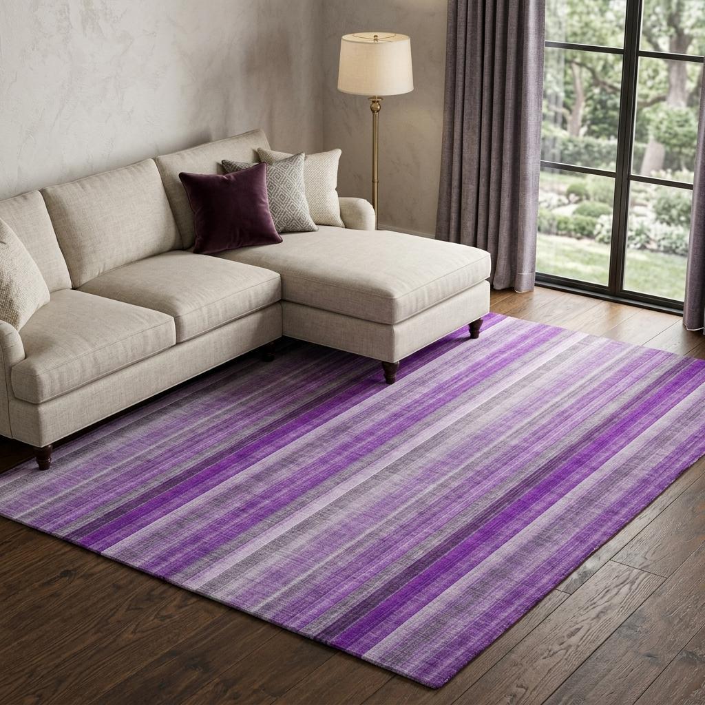 8' X 10' Purple And Gray Striped Shag Washable Area Rug With UV Protection - HomeRoots - Flyclothing LLC