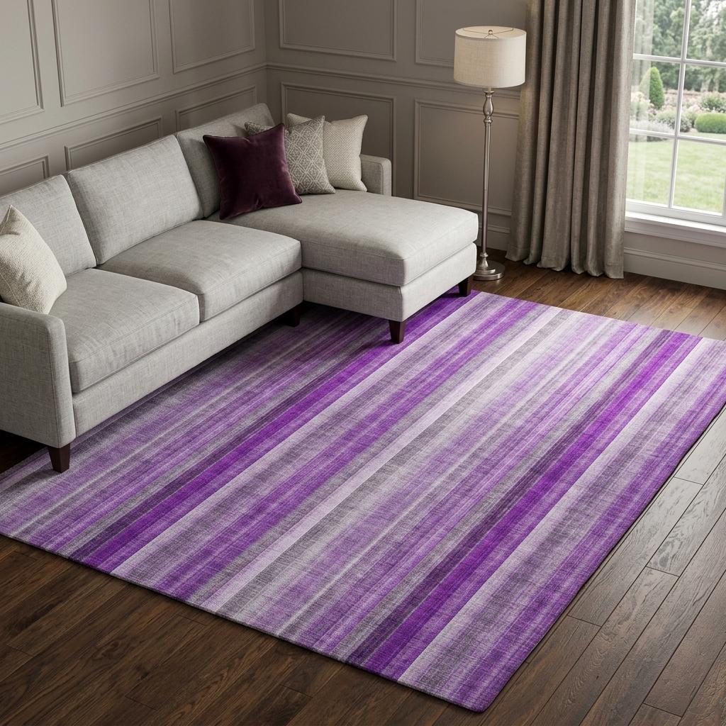 9' X 12' Purple And Gray Striped Shag Washable Area Rug With UV Protection - HomeRoots - Flyclothing LLC