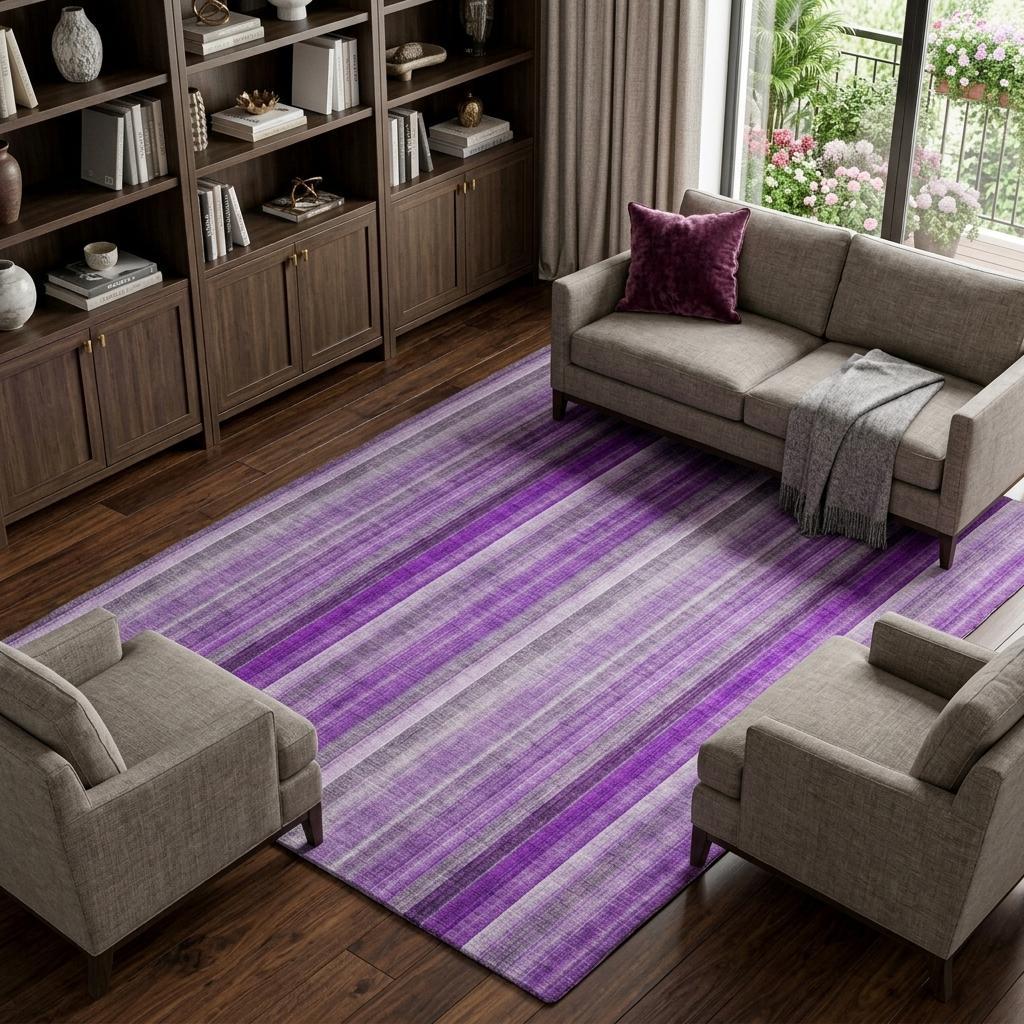 10' X 14' Purple And Gray Striped Shag Washable Area Rug With UV Protection - HomeRoots - Flyclothing LLC