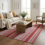 5' X 8' Red And Gray Striped Shag Washable Area Rug With UV Protection - HomeRoots - Flyclothing LLC