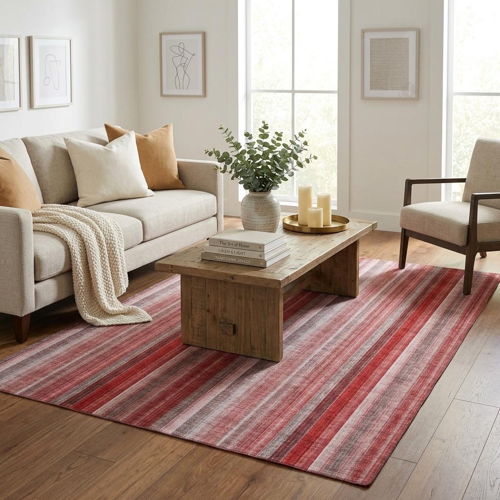 5' X 8' Red And Gray Striped Shag Washable Area Rug With UV Protection - HomeRoots - Flyclothing LLC
