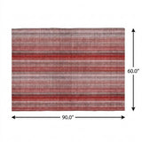 5' X 8' Red And Gray Striped Shag Washable Area Rug With UV Protection - HomeRoots - Flyclothing LLC