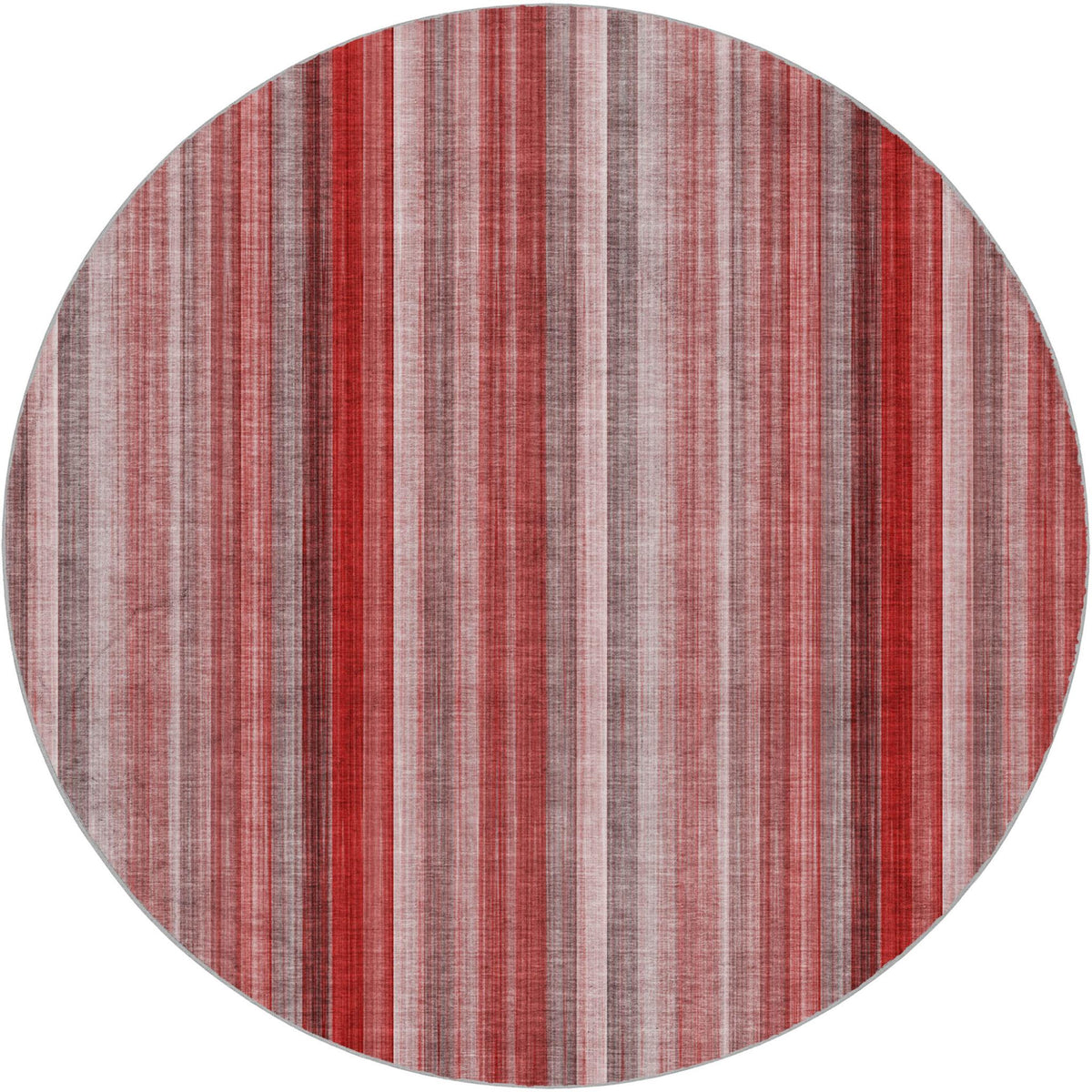 8' Red And Gray Striped Shag Washable Round Rug With UV Protection - HomeRoots - Flyclothing LLC