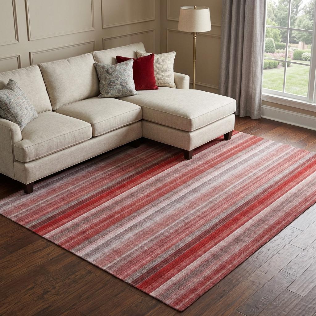 8' X 10' Red And Gray Striped Shag Washable Area Rug With UV Protection - HomeRoots - Flyclothing LLC
