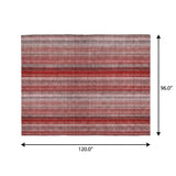 8' X 10' Red And Gray Striped Shag Washable Area Rug With UV Protection - HomeRoots - Flyclothing LLC