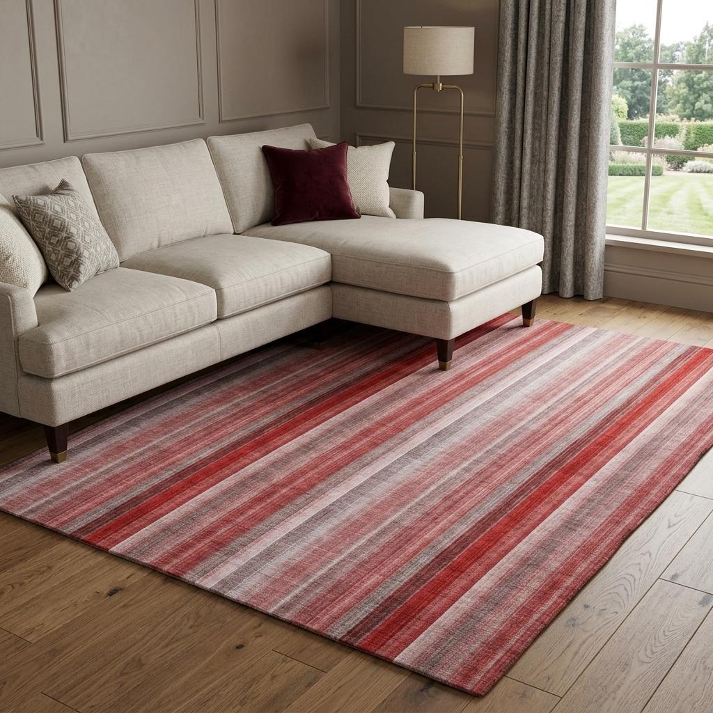 9' X 12' Red And Gray Striped Shag Washable Area Rug With UV Protection - HomeRoots - Flyclothing LLC