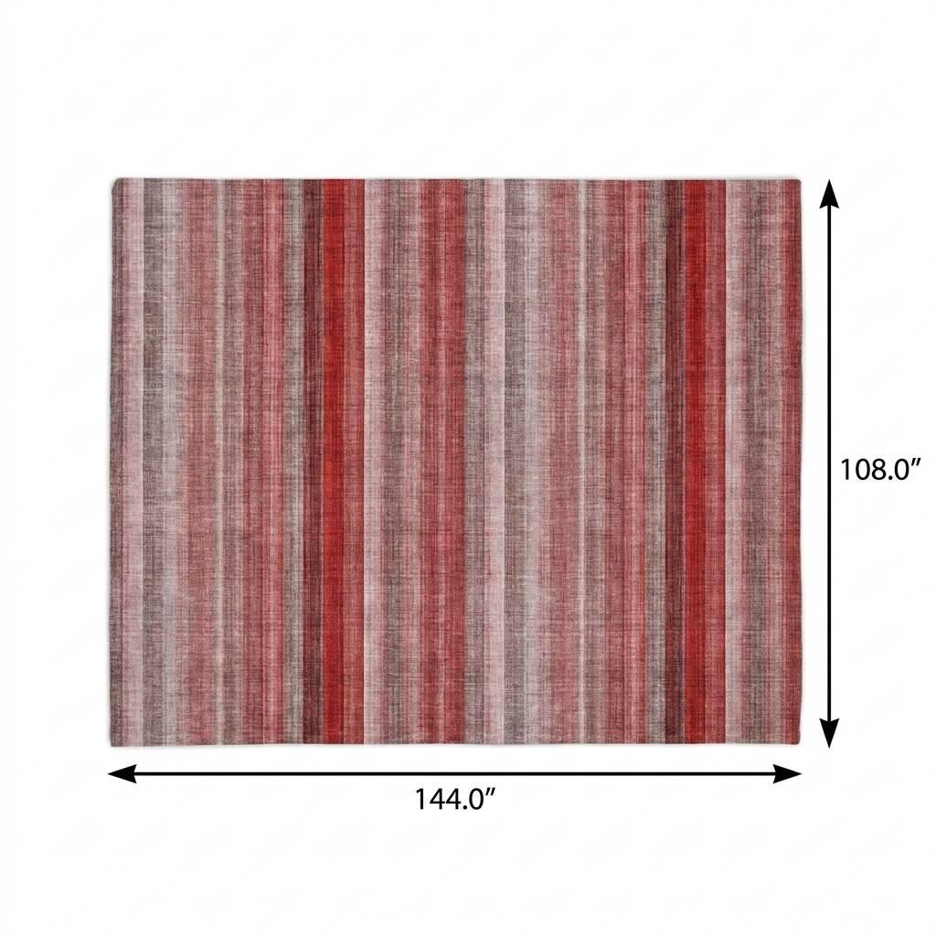 9' X 12' Red And Gray Striped Shag Washable Area Rug With UV Protection - HomeRoots - Flyclothing LLC