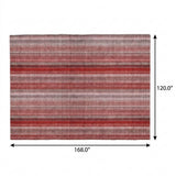 10' X 14' Red And Gray Striped Shag Washable Area Rug With UV Protection - HomeRoots - Flyclothing LLC