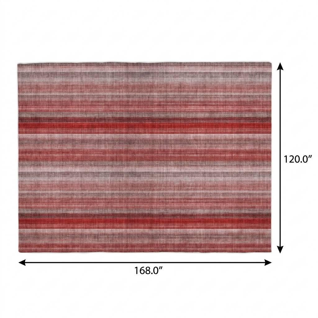 10' X 14' Red And Gray Striped Shag Washable Area Rug With UV Protection - HomeRoots - Flyclothing LLC