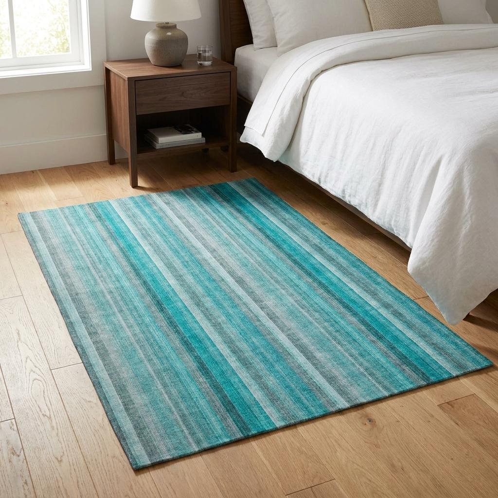 3' X 5' Teal And Gray Striped Shag Washable Area Rug With UV Protection - HomeRoots - Flyclothing LLC