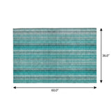 3' X 5' Teal And Gray Striped Shag Washable Area Rug With UV Protection - HomeRoots - Flyclothing LLC
