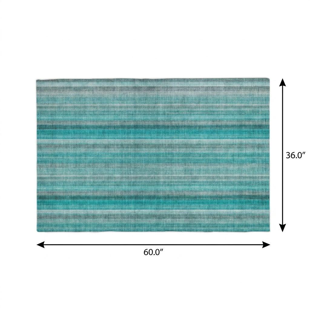 3' X 5' Teal And Gray Striped Shag Washable Area Rug With UV Protection - HomeRoots - Flyclothing LLC