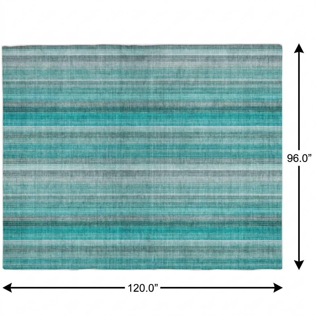 8' X 10' Teal And Gray Striped Shag Washable Area Rug With UV Protection - HomeRoots - Flyclothing LLC