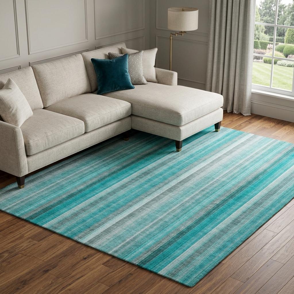 9' X 12' Teal And Gray Striped Shag Washable Area Rug With UV Protection - HomeRoots - Flyclothing LLC