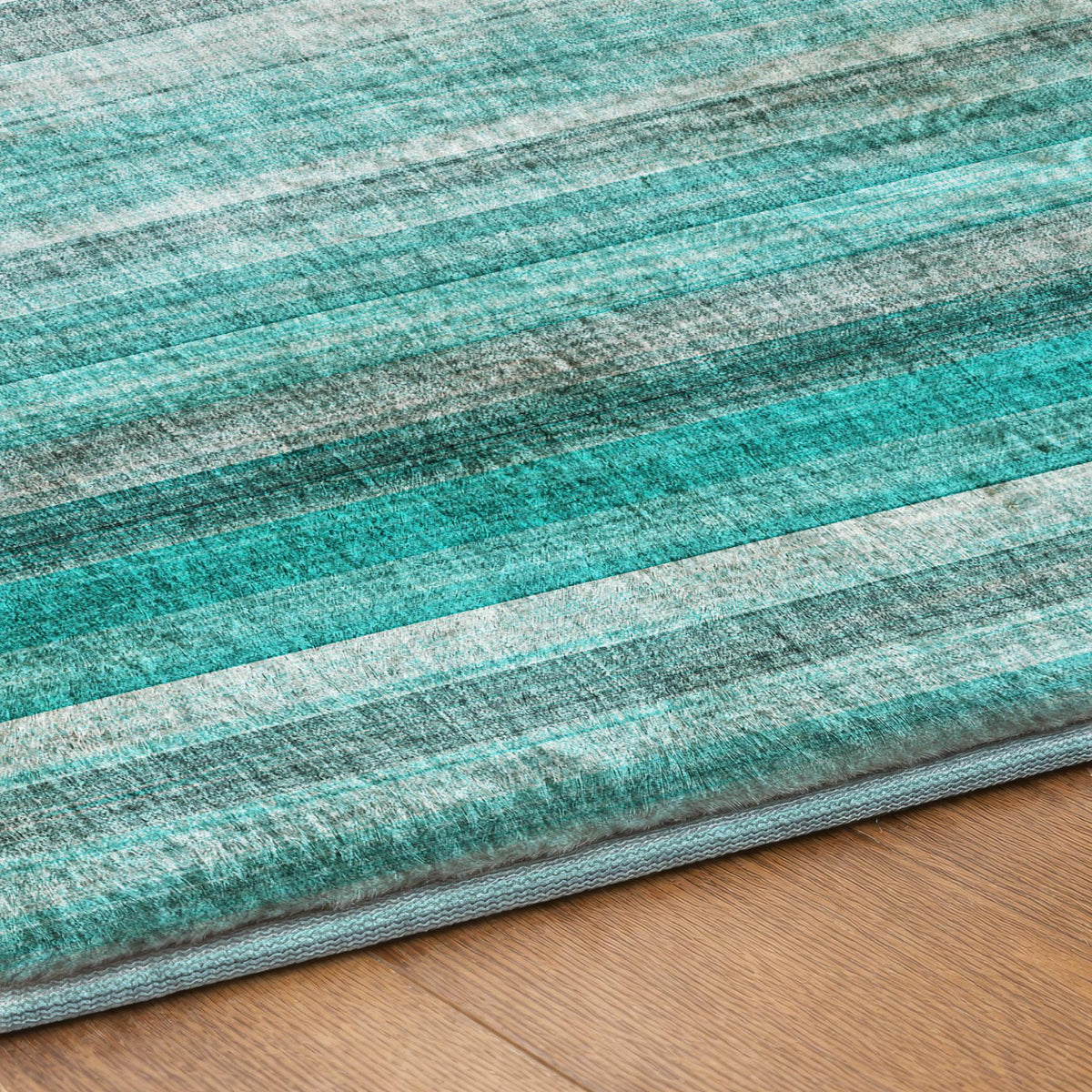 9' X 12' Teal And Gray Striped Shag Washable Area Rug With UV Protection - HomeRoots - Flyclothing LLC
