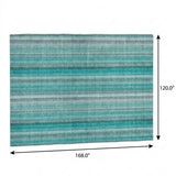 10' X 14' Teal And Gray Striped Shag Washable Area Rug With UV Protection - HomeRoots - Flyclothing LLC