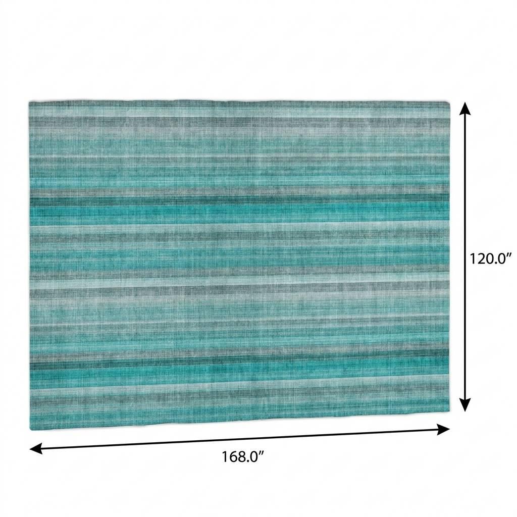 10' X 14' Teal And Gray Striped Shag Washable Area Rug With UV Protection - HomeRoots - Flyclothing LLC