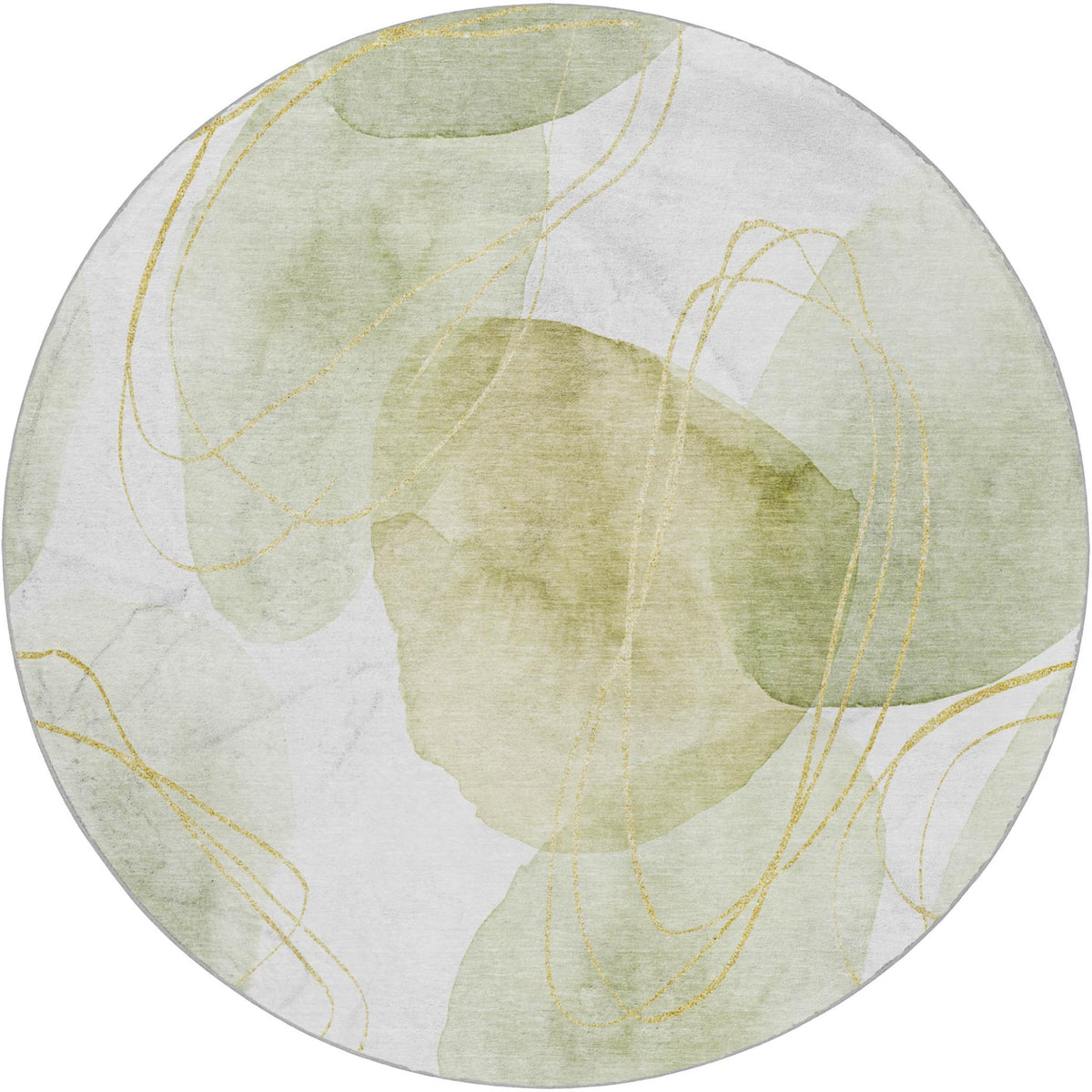 8' Green And Gold Abstract Shag Washable Round Rug With UV Protection - HomeRoots - Flyclothing LLC